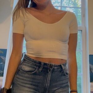 Aura White Ribbed Crop Top